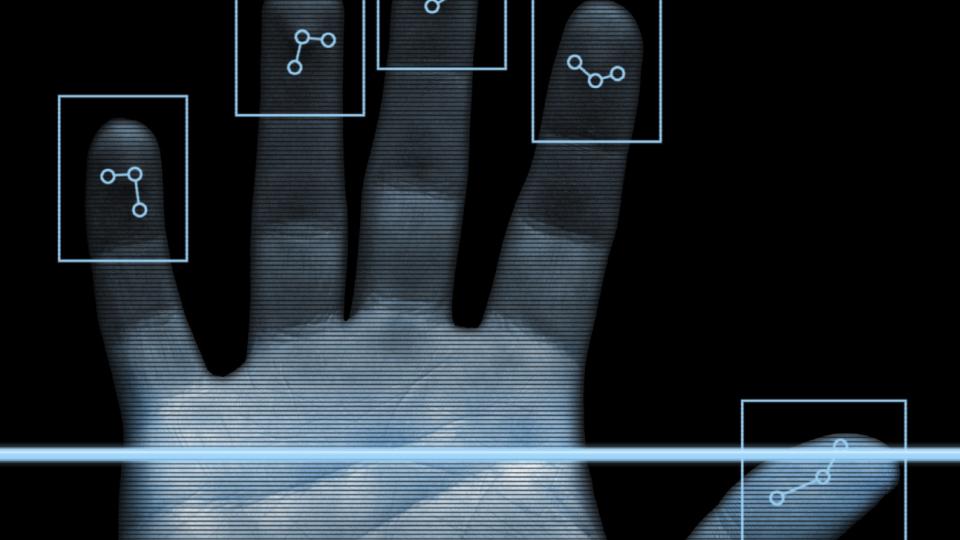 Biometric data being scanned from a hand.