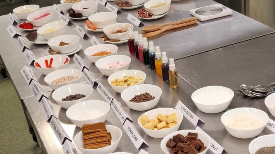A selection of cereal ingredients laid out for The Apprentice in the West London Food Innovation Centre at the University of West London