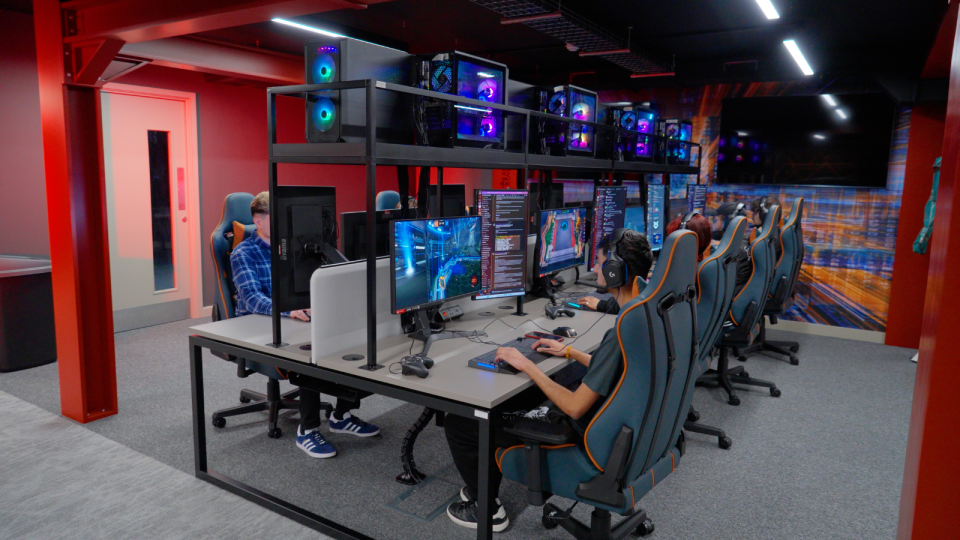 A row of Esports desks in the digital futures lab