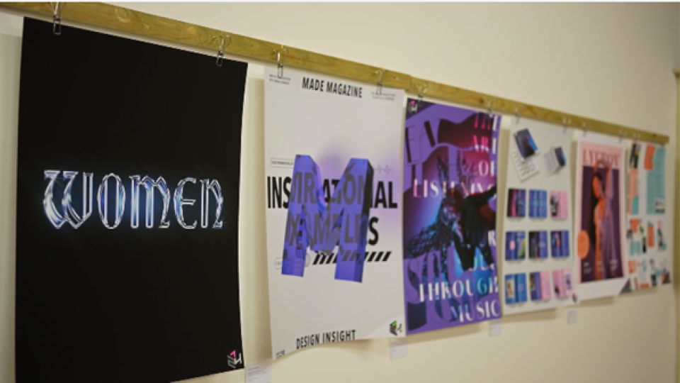 Students' work on display at the University of West London's Graphic Design showcase