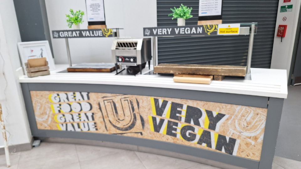 A vegan food counter at Heartspace, the University of West London - Ealing campus.