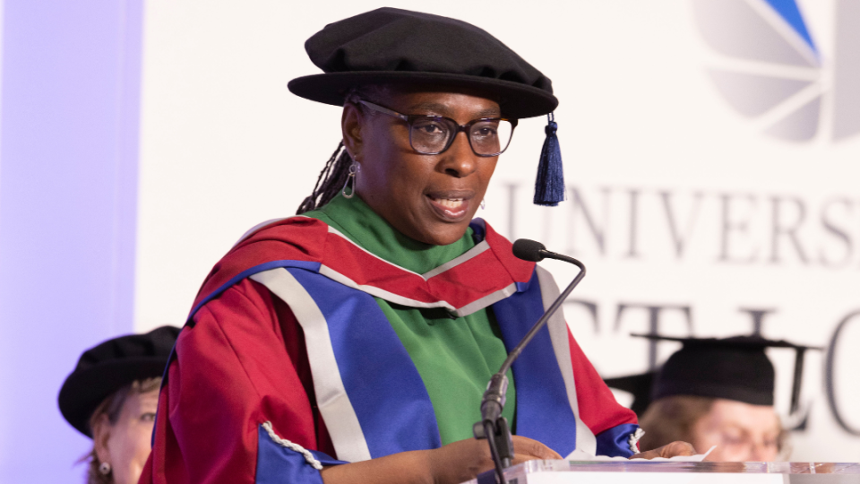 Jazz Browne receiving an honourary degree at the University of West London's 2024 Graduation ceremony