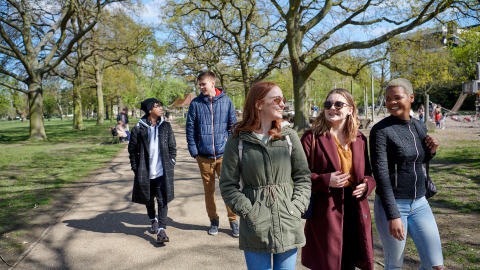 students walking in the park