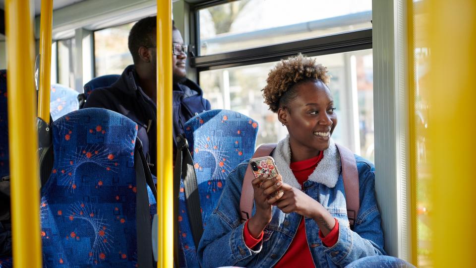 Student on UWL shuttle bus