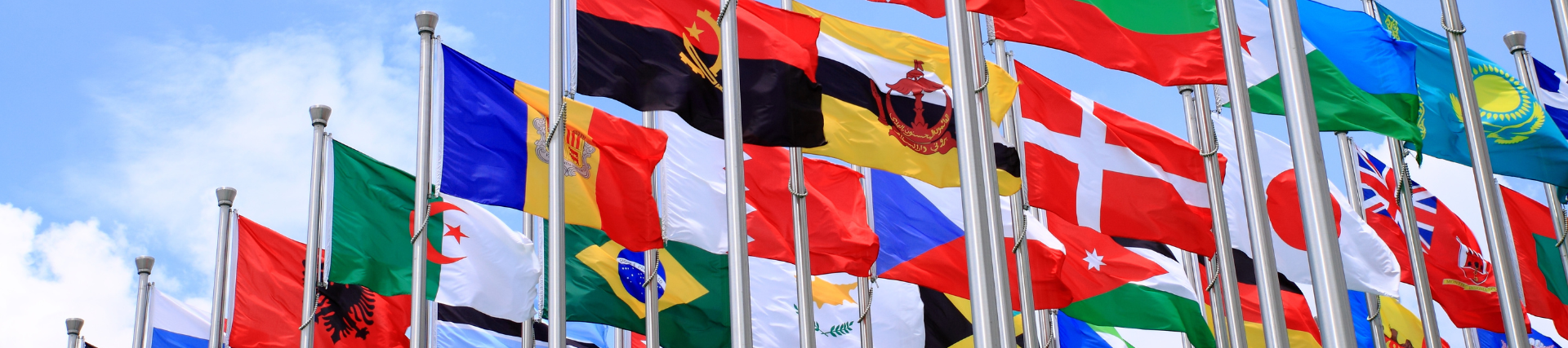 A range of international flags from around the world.