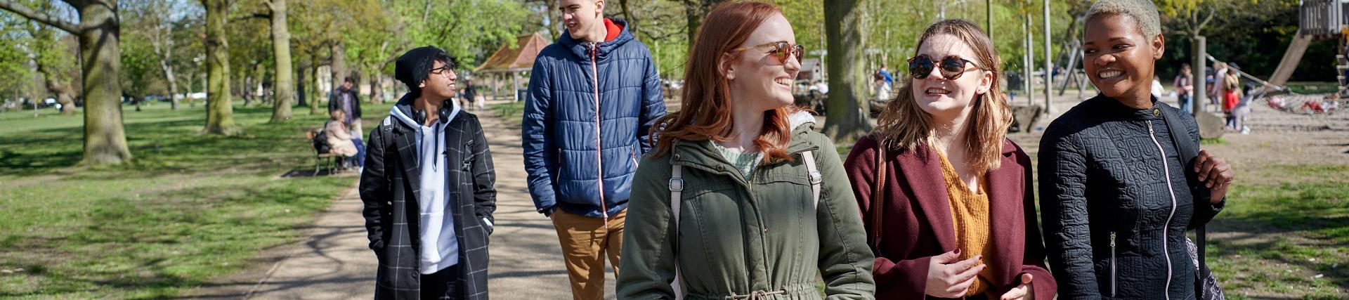 students walking in the park