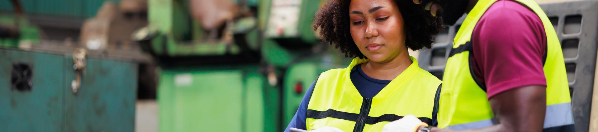 Two apprentices look at a notepad