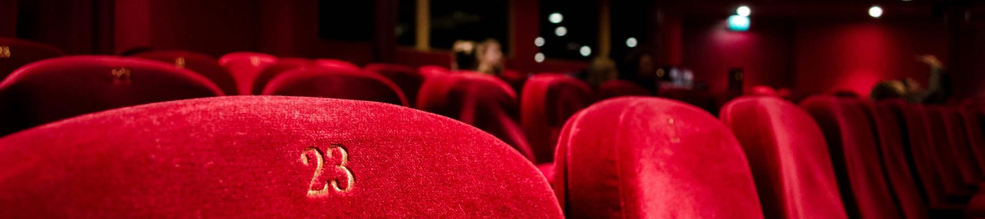 Rows of empty red theatre seats